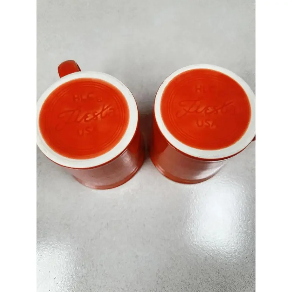 Fiestaware Red Ceramic Mug Pair HLC USA Coffee Cups Retro Kitchenware
